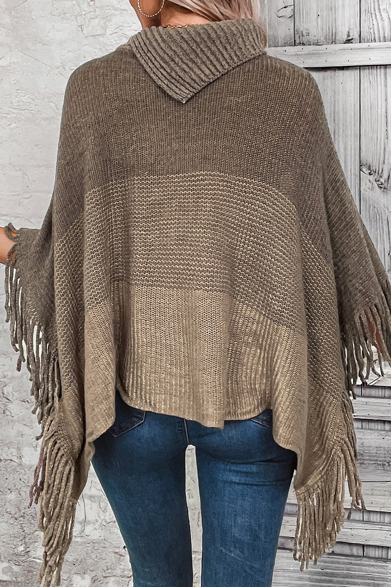 Casual Gradual Change Tassel Weave Turtleneck Tops