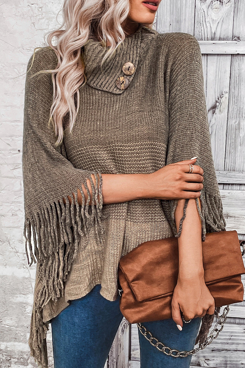 Casual Gradual Change Tassel Weave Turtleneck Tops