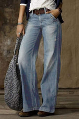 Casual Vintage Solid Make Old Without Belt High Waist Loose Denim Jeans(No Belt)(3 Colors)