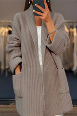 Casual Simplicity Solid Pocket Weave Cardigan Collar Outerwear