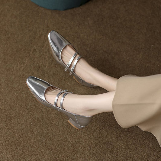 Seginda Square Toe Block Heels Mary Jane Shoes