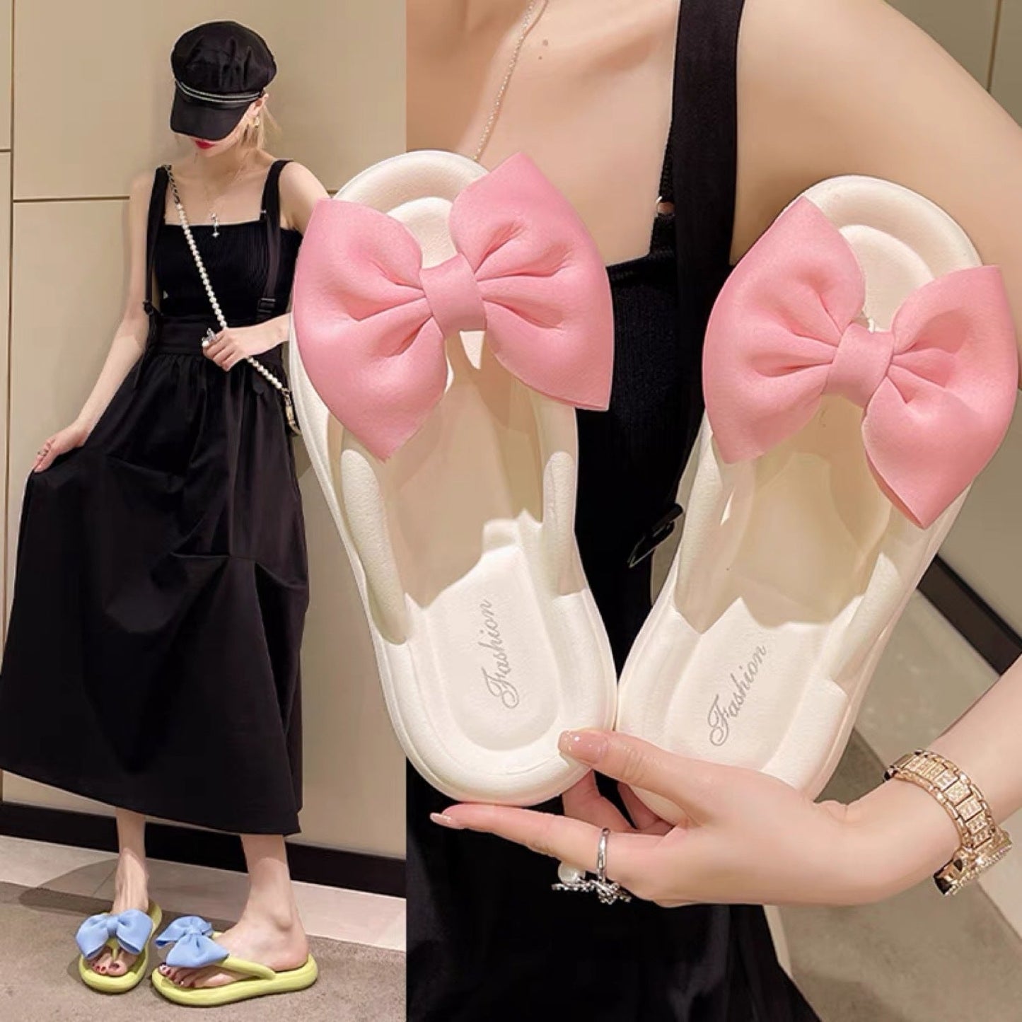 Women's Summer Flip-flops Fashionable Thick-soled Beach Bowknot Sandals