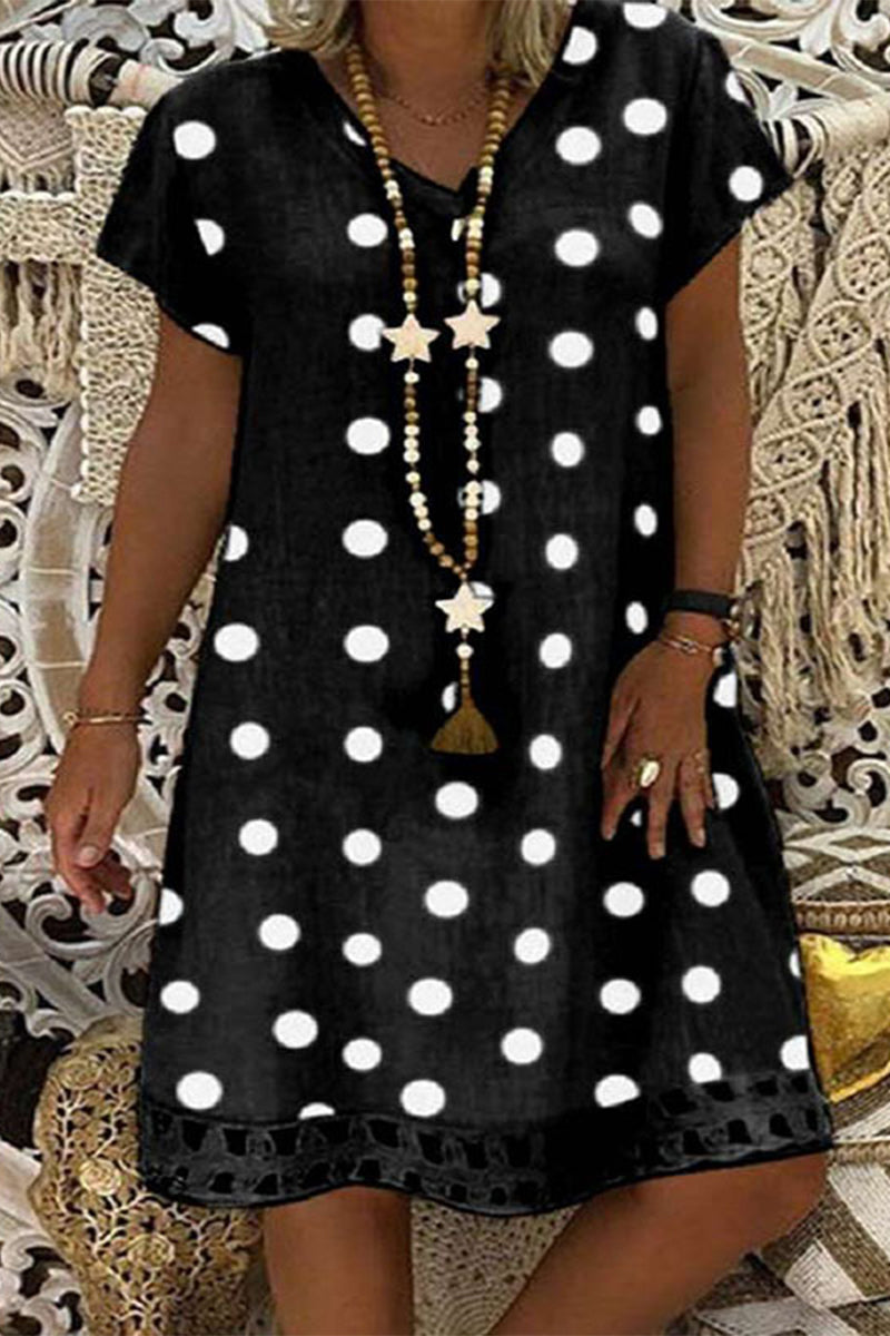 Casual Polka Dot Printing V Neck A Line Dresses