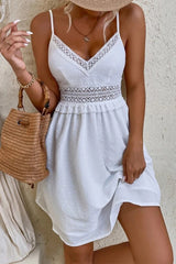 Casual Solid Lace V Neck Sling Dress Dresses