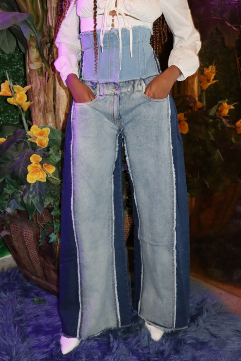 Casual Patchwork Contrast High Waist Straight Denim Jeans