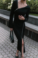 Casual Celebrities Solid Zipper Oblique Collar Wrapped Skirt Dresses