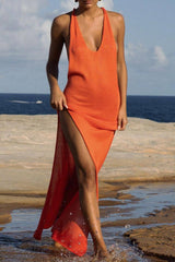 Sexy Vacation Solid Slit Swimwears Cover Up