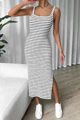 Casual Striped Print Backless U Neck One Step Skirt Dresses