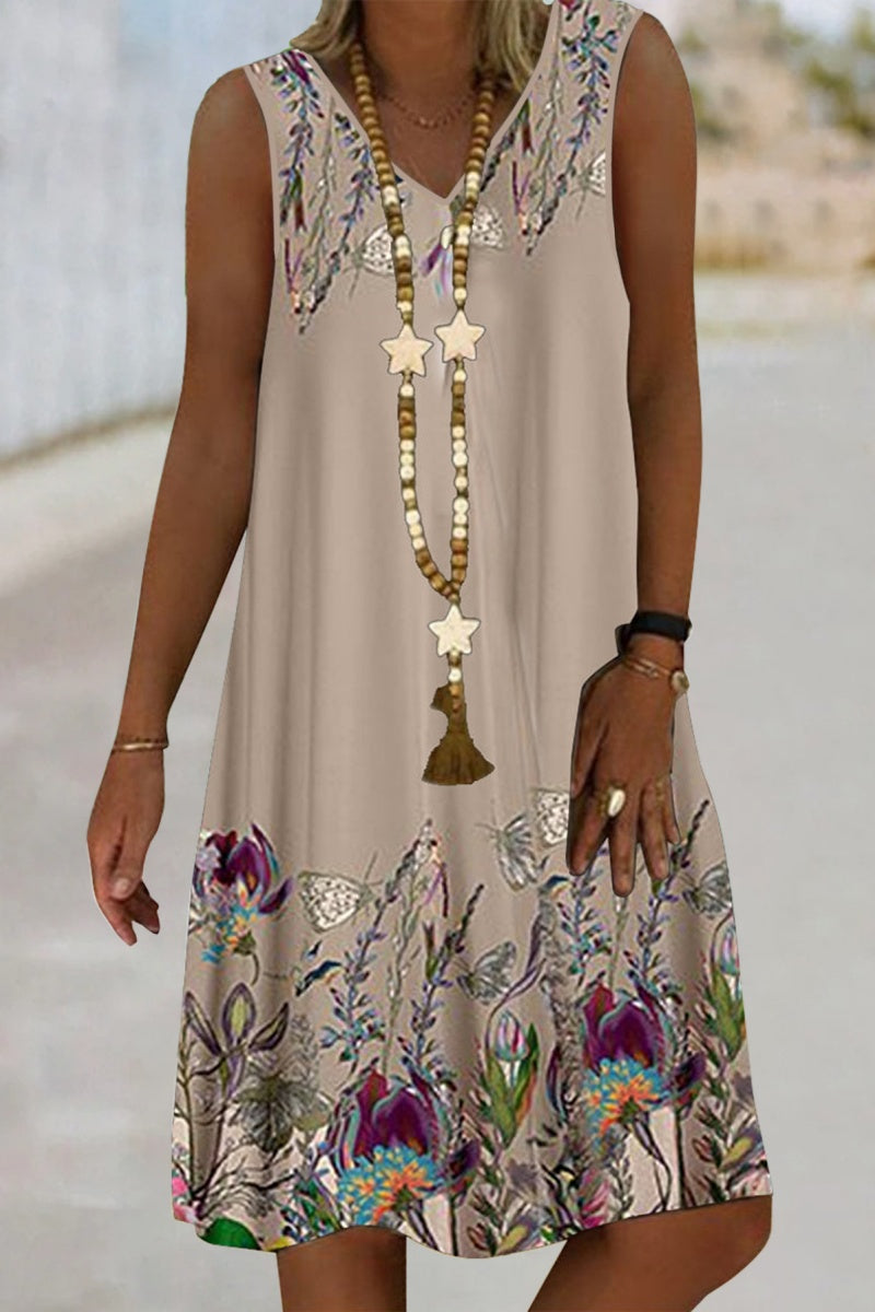 Casual Print Basic V Neck Vest Dress Dresses