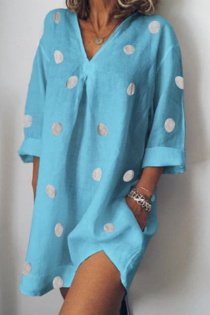 Casual Polka Dot Pocket V Neck Printed Dress Dresses