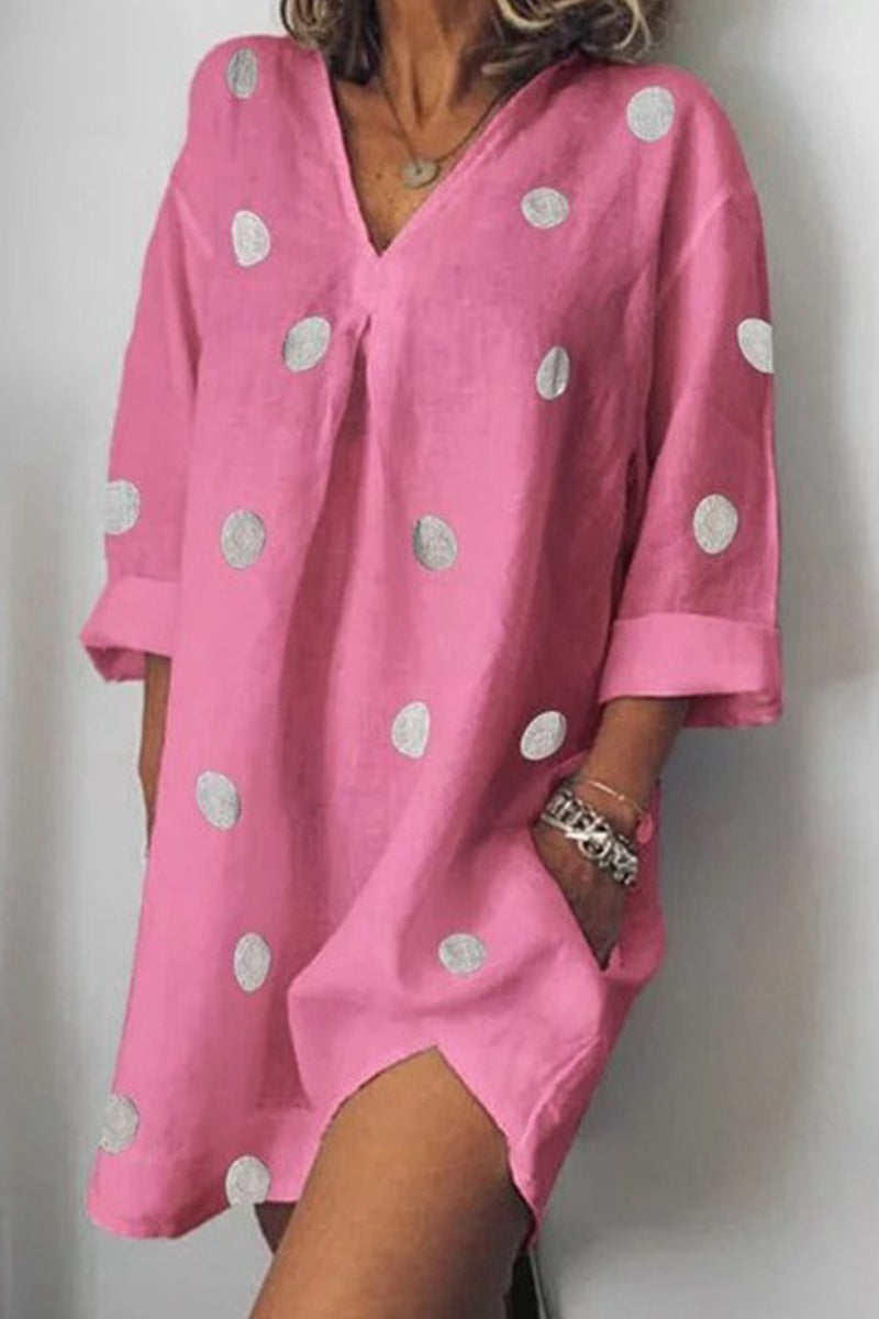 Casual Polka Dot Pocket V Neck Printed Dress Dresses