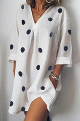 Casual Polka Dot Pocket V Neck Printed Dress Dresses