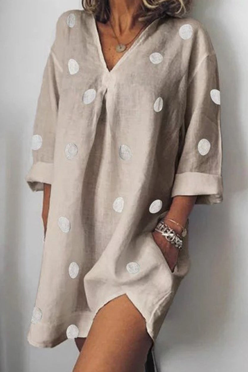 Casual Polka Dot Pocket V Neck Printed Dress Dresses