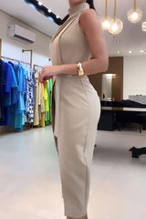 Celebrities Elegant Solid Bandage Slit Fold Turtleneck Wrapped Skirt Dresses