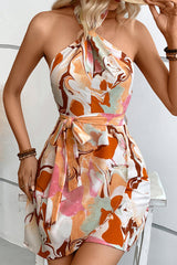 Bohemian Elegant Print Flowers Bandage Halter Printed Dresses