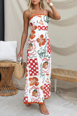 Casual Floral Fold Strapless Printed Dresses