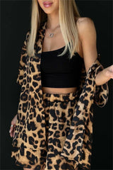 Casual Print Leopard Basic Turndown Collar Half Sleeve Two Pieces