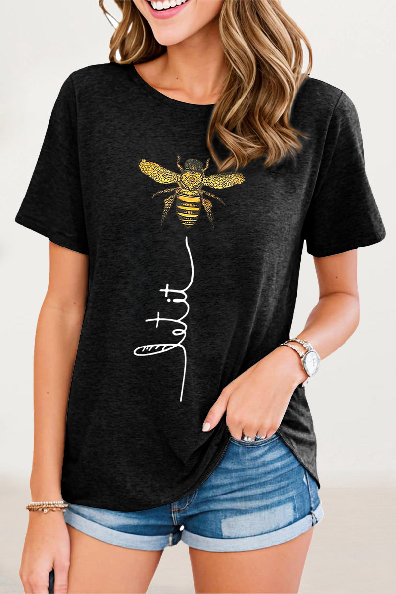 Casual Animal Letter Print Patchwork O Neck T-Shirts