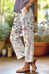 Casual Floral Patchwork Loose Mid Waist Straight Full Print Bottoms