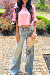 Casual Solid Color Ripped High Waist Straight Denim Jeans