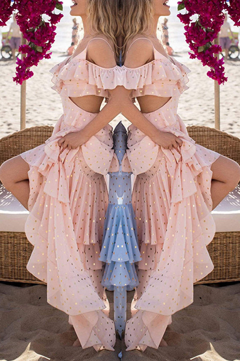 Sexy Vacation Solid Color Sequins Ruffle V Neck Beach Dresses