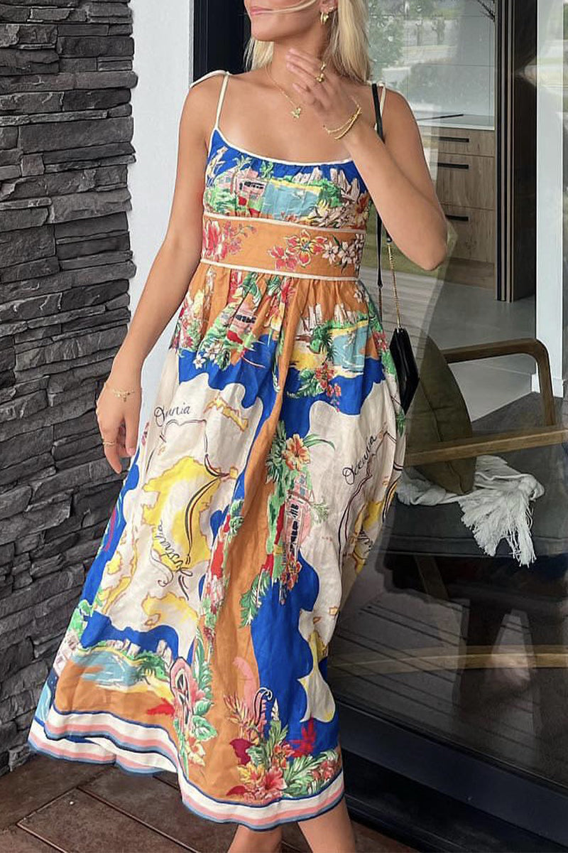 Casual Floral Print Patchwork U Neck Printed Dresses