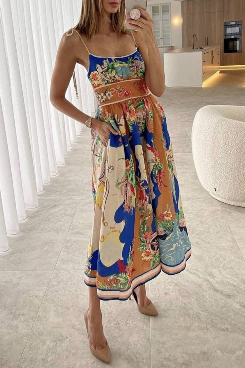 Casual Floral Print Patchwork U Neck Printed Dresses