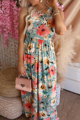 Casual Floral Print Basic O Neck Long Dresses