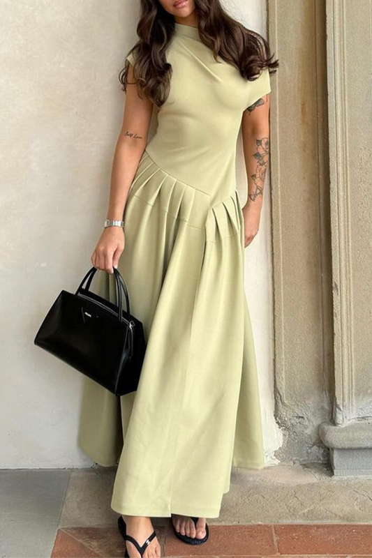 Casual Street Solid Color Ruched Irregular Oblique Collar Sleeveless Dresses(3 Colors)