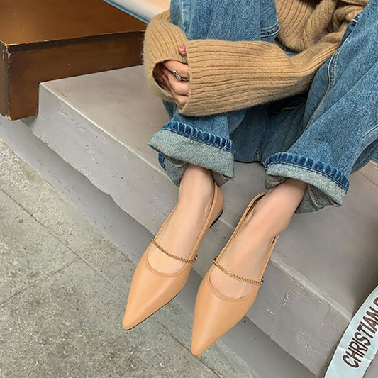 Jakki Pointy Toe Block Heels Mary Jane Shoes