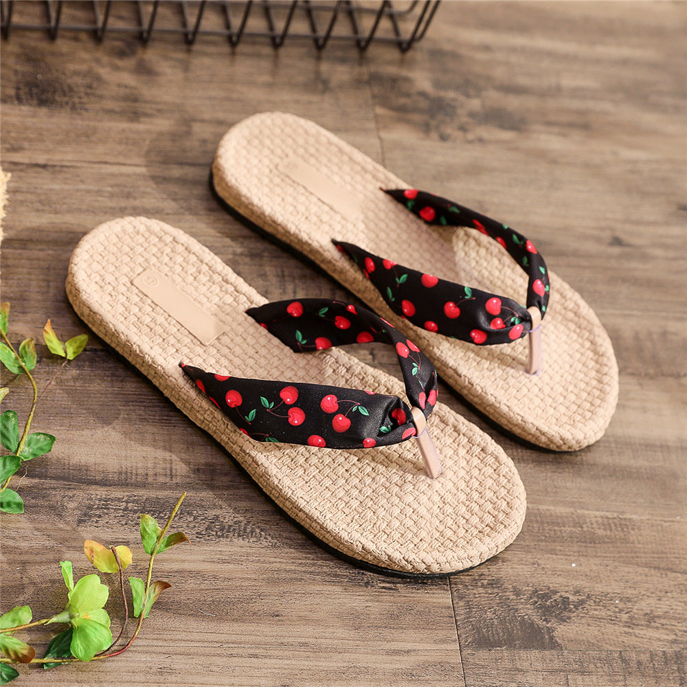 Women's Flip-flops Summer Wear Fashionable Imitation Linen Sandals