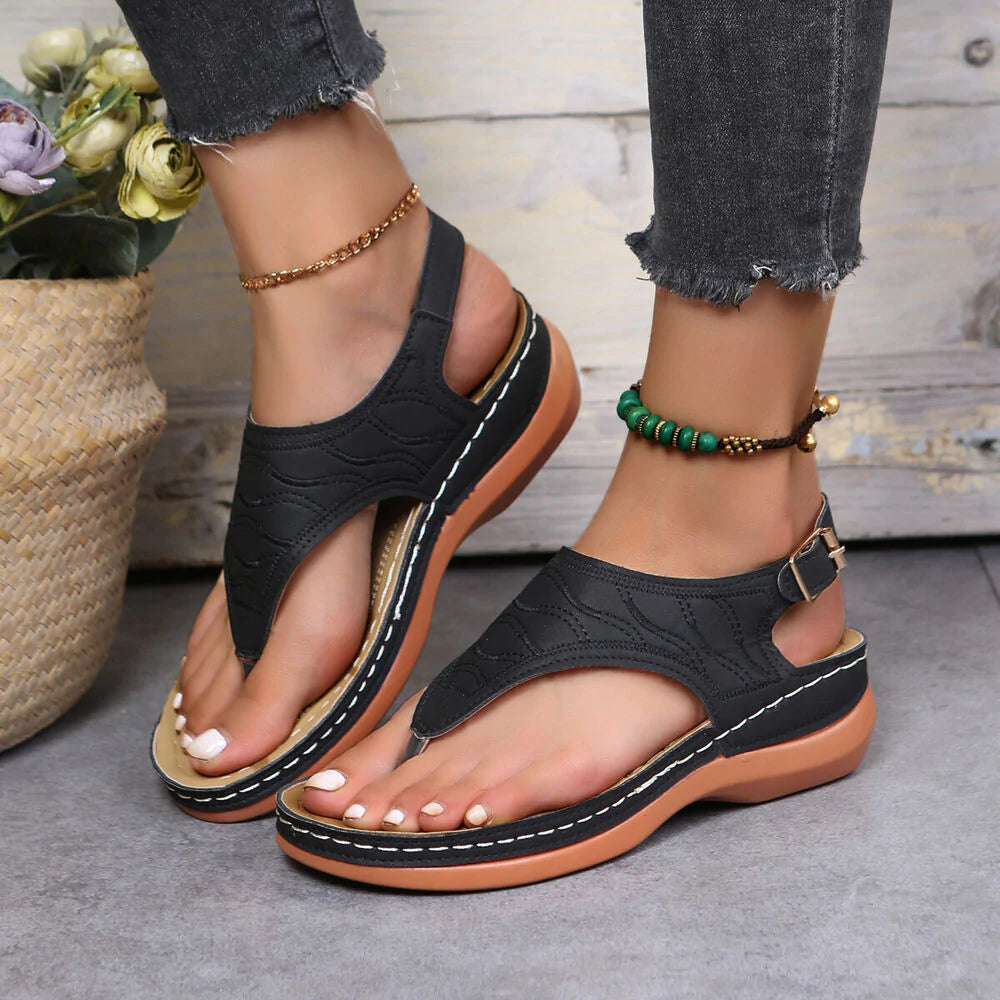 Low-Wedge Leather Orthopedic Arch Support Sandals Diabetic Walking Sandals
