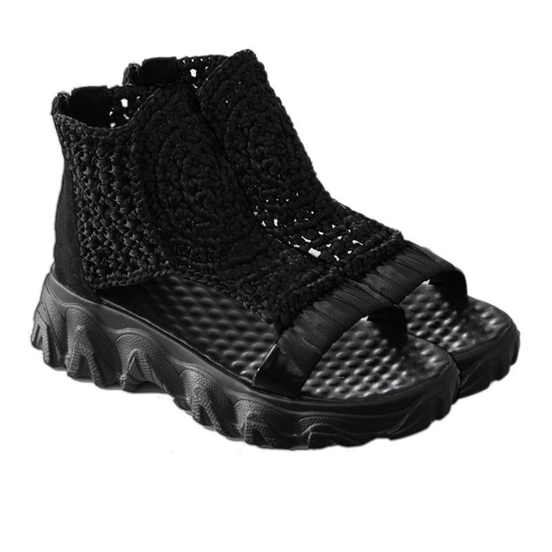 Women's Knitted Wool Polyurethane Peep Toe Platform Sandals