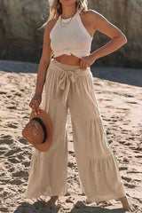 Tie-front Smocked Tiered Culottes