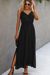 Solid Color V Neck High Waist Maxi Dress