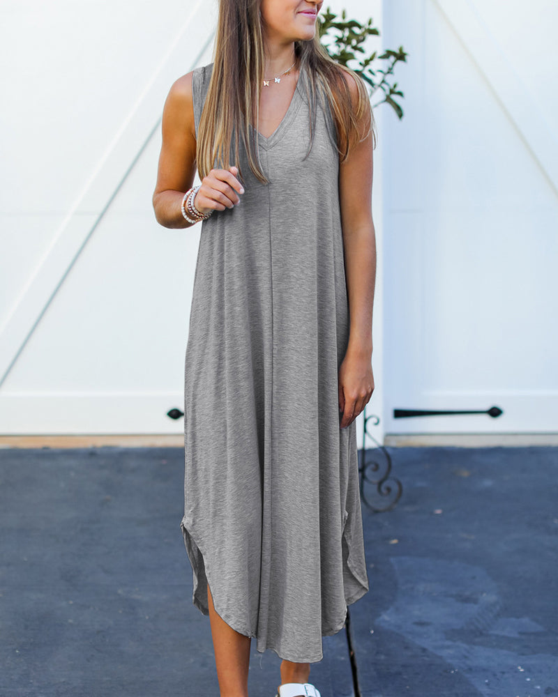 Casual Solid Color Midi Dress