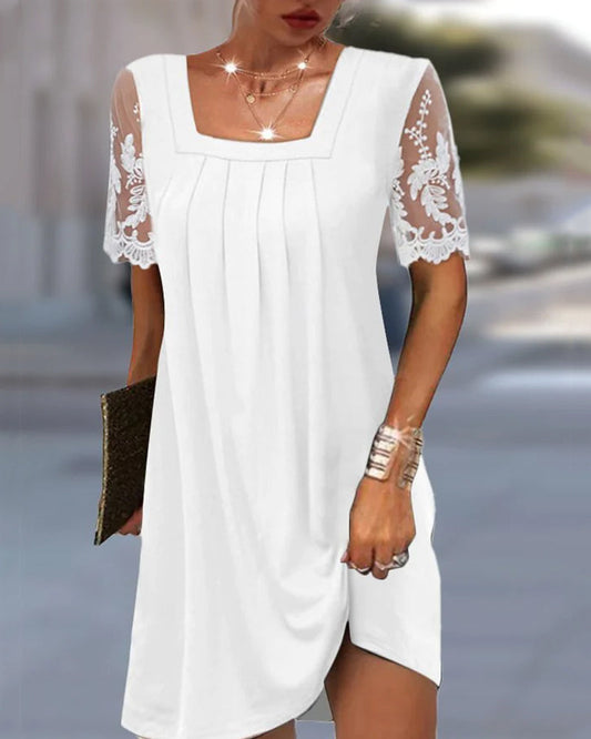 Solid Color Lace Sleeve Dress