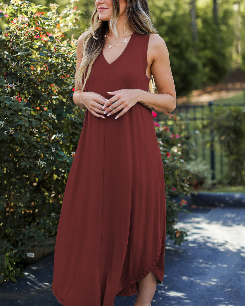 Casual Solid Color Midi Dress