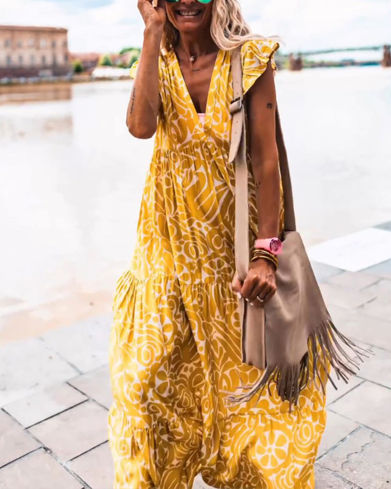 Printed ruffle casual dress