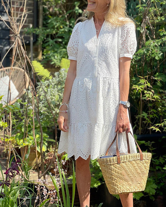 White Lace V Neck Dress