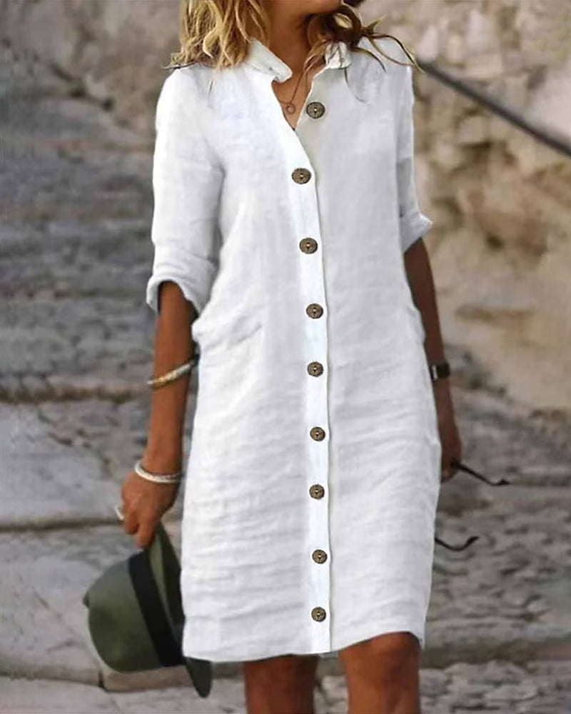 Solid color button dress