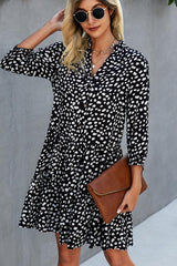 V Neck Dots Print Ruffled Mini Dress