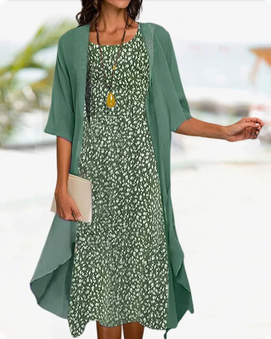 Crew Neck Floral Print Two-Piece Set