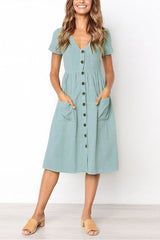 V-neck Pocket Midi Dress(4 Colors)