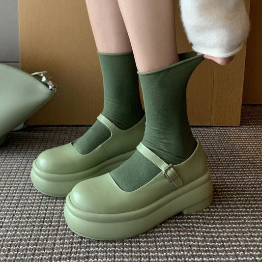 Manka Round Toe Flatforms Mary Jane Shoes