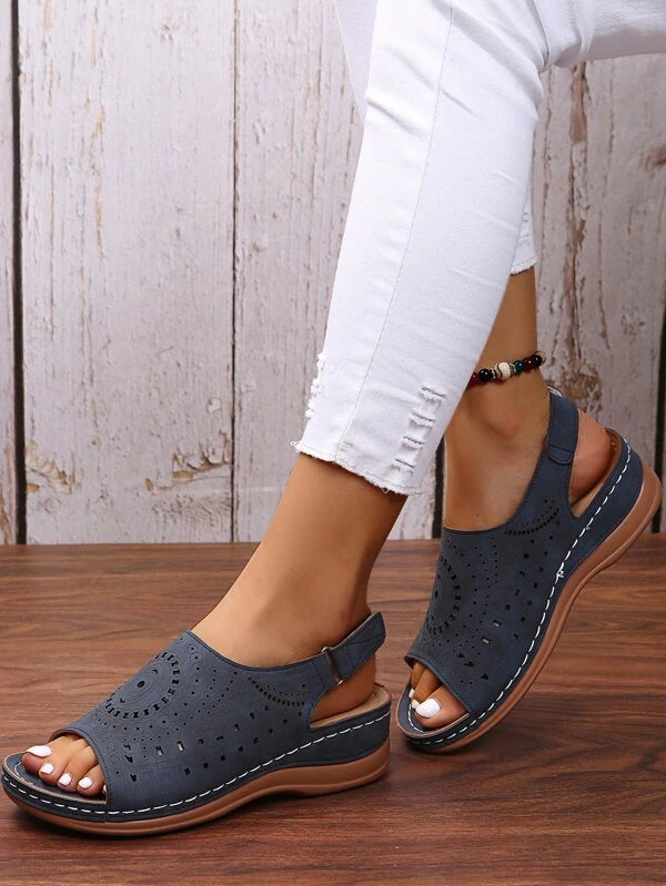 Hollow Out Slingback Wedge Sandals