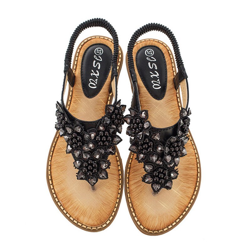 New Fashion Bead Flower Round Toe Flip-Flop Sandals