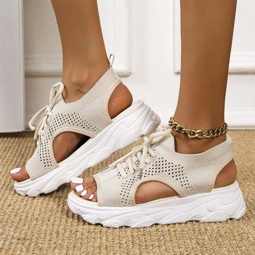 Summer Mesh Lace-Up Open Toe Beach Sandals