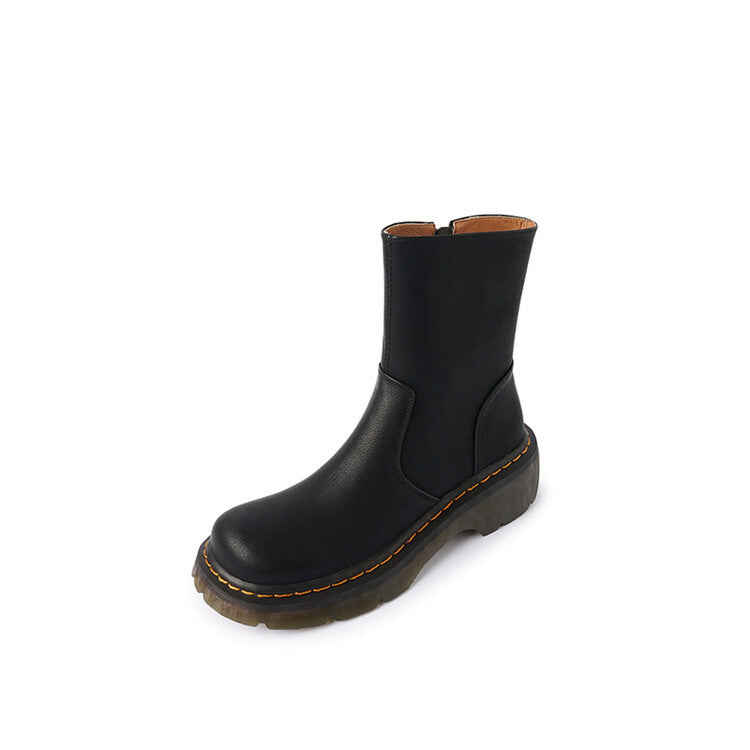 Classic Platform Chelsea Boots Handmade Genuine Leather Black/Orange