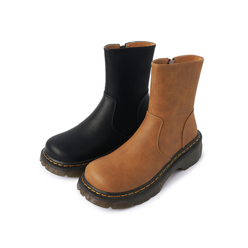 Classic Platform Chelsea Boots Handmade Genuine Leather Black/Orange